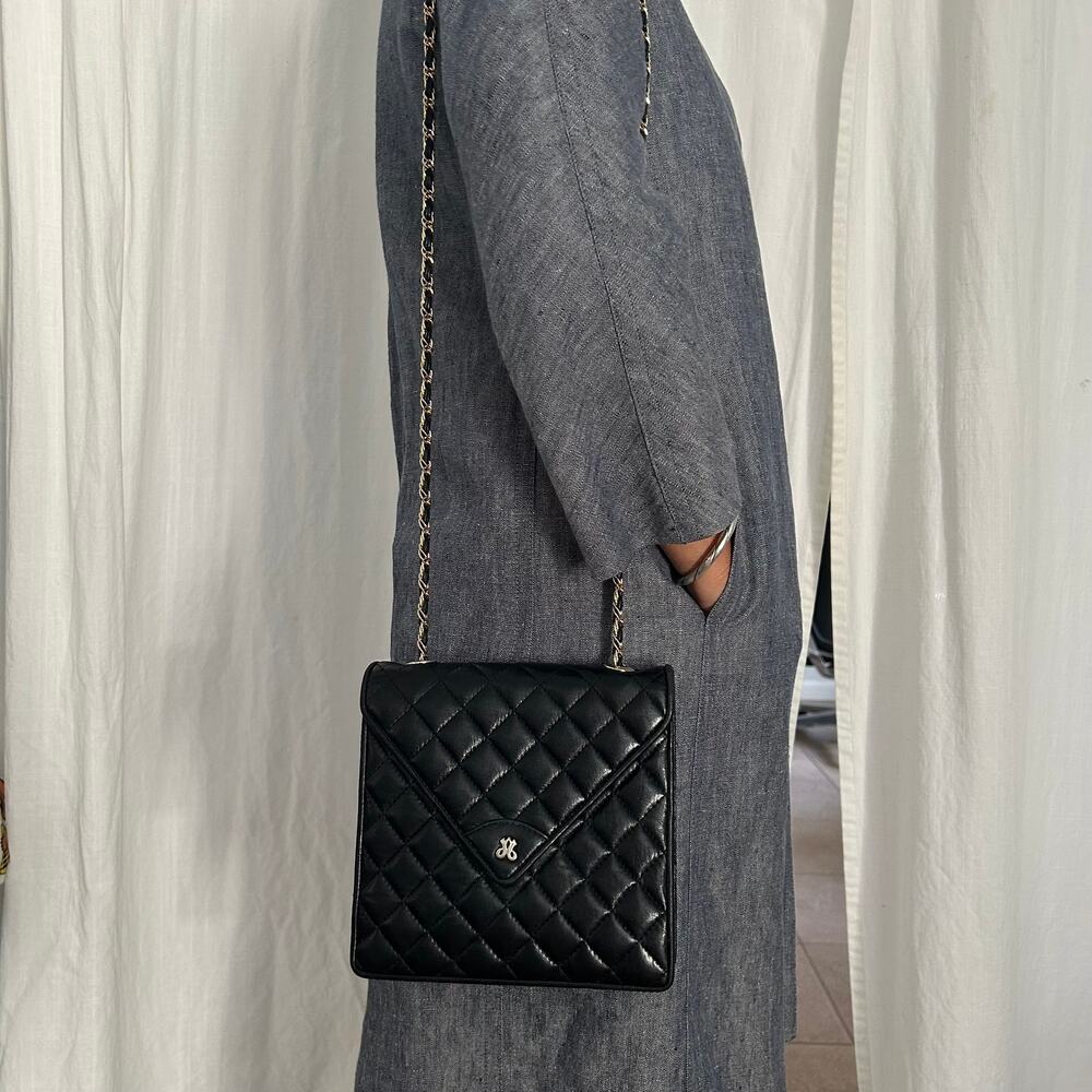 Vintage Jay Herbert New York Quilted Leather Chain Square Shoulder Bag – Black
